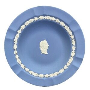 Vintage Wedgwood Light Blue Jasperware Julius Caesar Ashtray Trinket Plate 7"